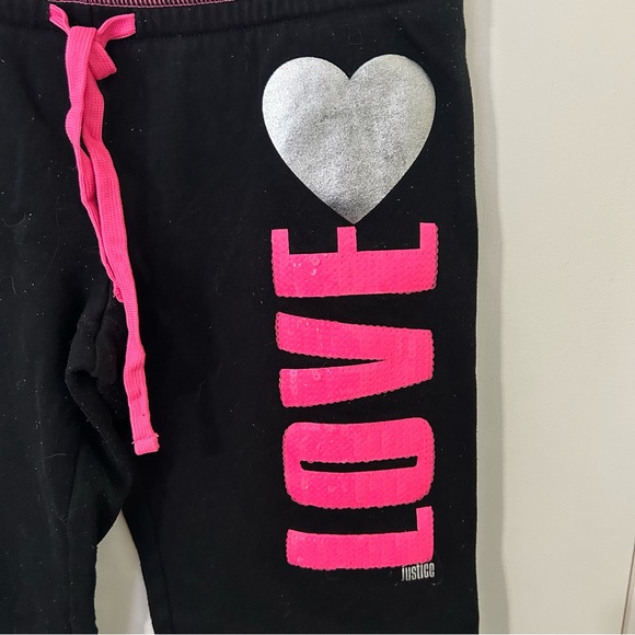 Justice Girls Black and Hot Pink Love Joggers Sweatpants - Picture 2 of 4